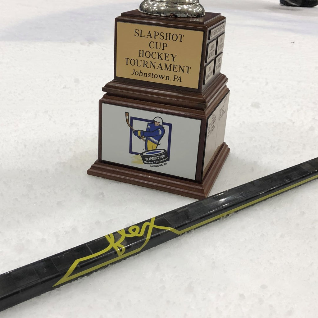 Flex Hockey Stick with Slapshot Cup Hockey Tournament Trophy